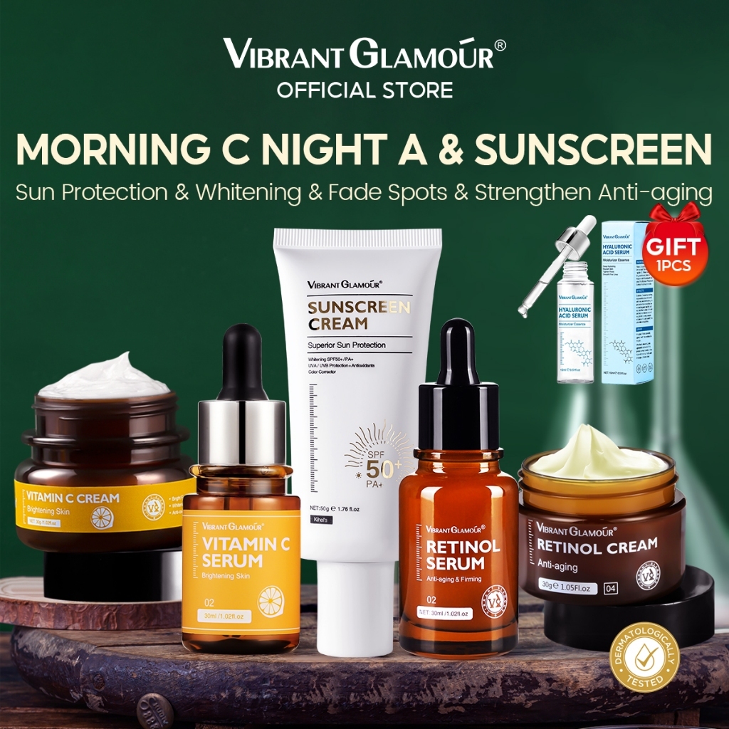 VIBRANT  GLAMOUR Day C Night A 6X รีติโนล + วิตามินซี | ครีมป้องกันริ้วรอย |เซรูม Dark Spot Set 5pcs