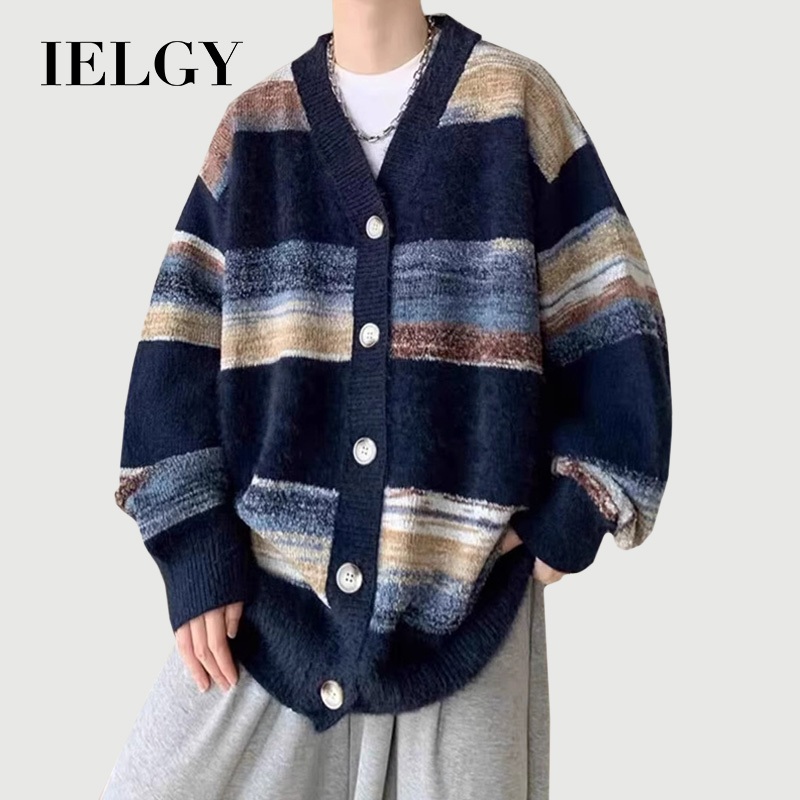 IELGY สไตล์ขี้เกียจเสื้อกันหนาวผู้ชายฤดูใบไม้ร่วงและฤดูหนาวลายคู่เสื้อสเวตเตอร์ถักย้อนยุคถัก