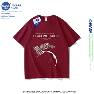 NASA เสื้อยืดชายหญิงแขนสั้น สตรีทฮิปฮอป summer สถานีอวกาศนานาชาติ ISS พิมพ์ลาย คอตตอน คอกลม หลวมและระบายอากาศ