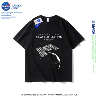 NASA เสื้อยืดชายหญิงแขนสั้น สตรีทฮิปฮอป summer สถานีอวกาศนานาชาติ ISS พิมพ์ลาย คอตตอน คอกลม หลวมและระบายอากาศ
