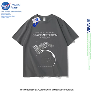 NASA เสื้อยืดชายหญิงแขนสั้น สตรีทฮิปฮอป summer สถานีอวกาศนานาชาติ ISS พิมพ์ลาย คอตตอน คอกลม หลวมและระบายอากาศ
