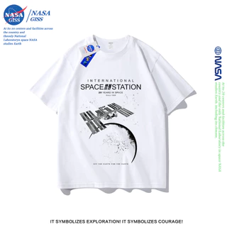 NASA เสื้อยืดชายหญิงแขนสั้น สตรีทฮิปฮอป summer สถานีอวกาศนานาชาติ ISS พิมพ์ลาย คอตตอน คอกลม หลวมและระบายอากาศ