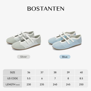 BOSTANTEN รองเท้ามารีย์ผู้หญิง หัว T สายคู่ปรับได้ นุ่มสบาย พื้นนุ่ม กันลื่น ระบายอากาศ ใช้งานประจำวัน Ballet Training
