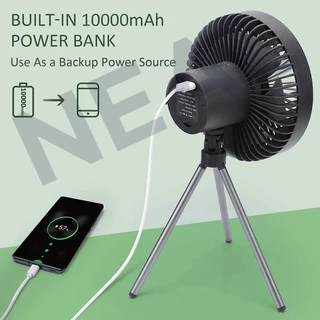 [🔥ชาร์จไฟได้]พัดลมแคมป์ปิ้ง 10000Mah พัดลมพกพา LED ไฟแคมป์ปิ้ง USB Fan พัดลมโคมไฟ 3 in 1 พร้อมขาตั้ง ปรับความเร็วลมได้ 3 ระดับ