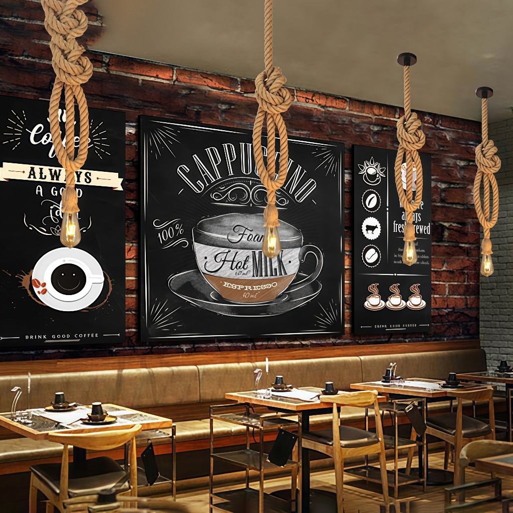 RHPOA Retro DIY โคมระย้าเชือกป่าน E27 ปากเกลียว 1.5M