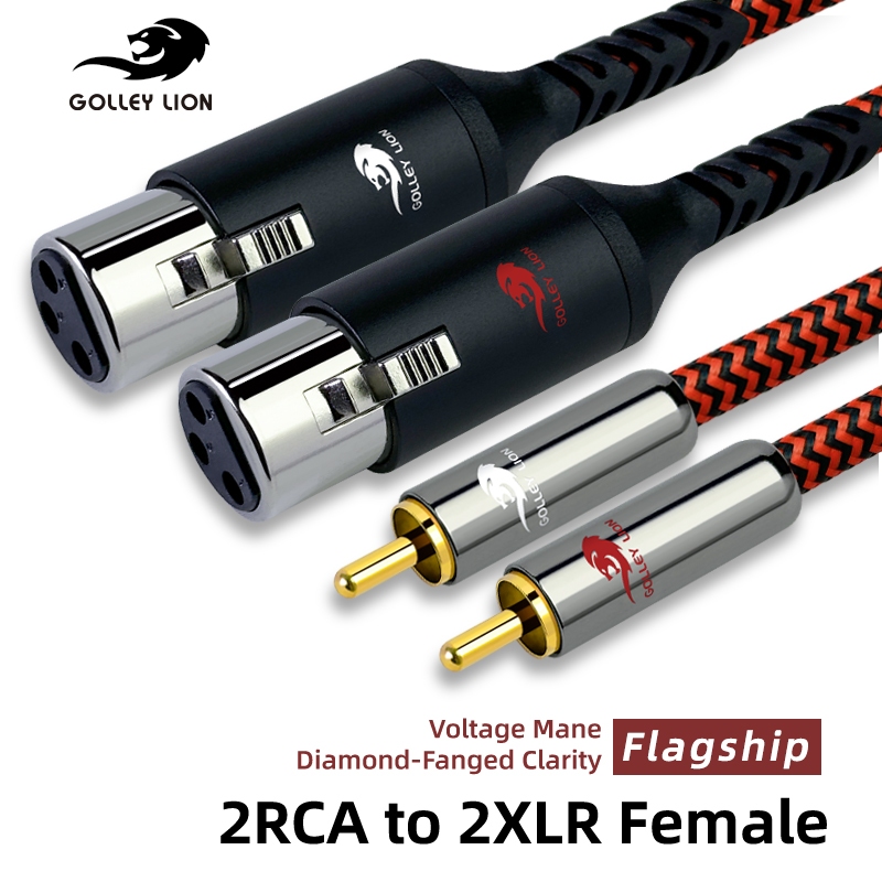 GOLLEY LION Dual Female XLR to Dual RCA Cable, Heavy Duty 2-XLR Female to 2 RCA/Phone Plug Male HiFi Stereo Audio Connection Microphone Cable Internector Lead Wire, Red