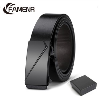Famenr เข็มขัดผู้ชายหนังPU หัวอัตโนมัติล็อค 125cm
