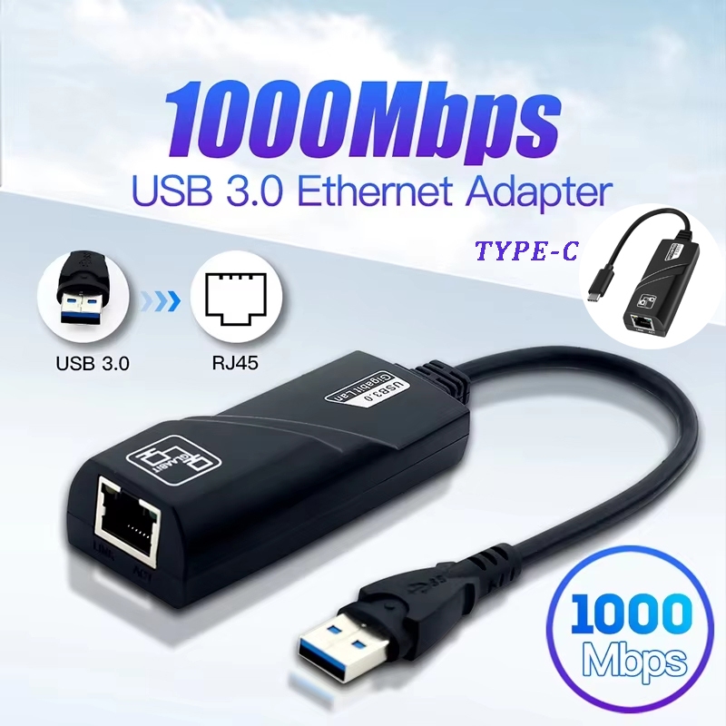 1000Mbps USB 3.0 ประเภท C USB Rj45 Lan Ethernet อะแดปเตอร์ RTL8153 การ์ดเครือข่ายสําหรับ PC Macbook 