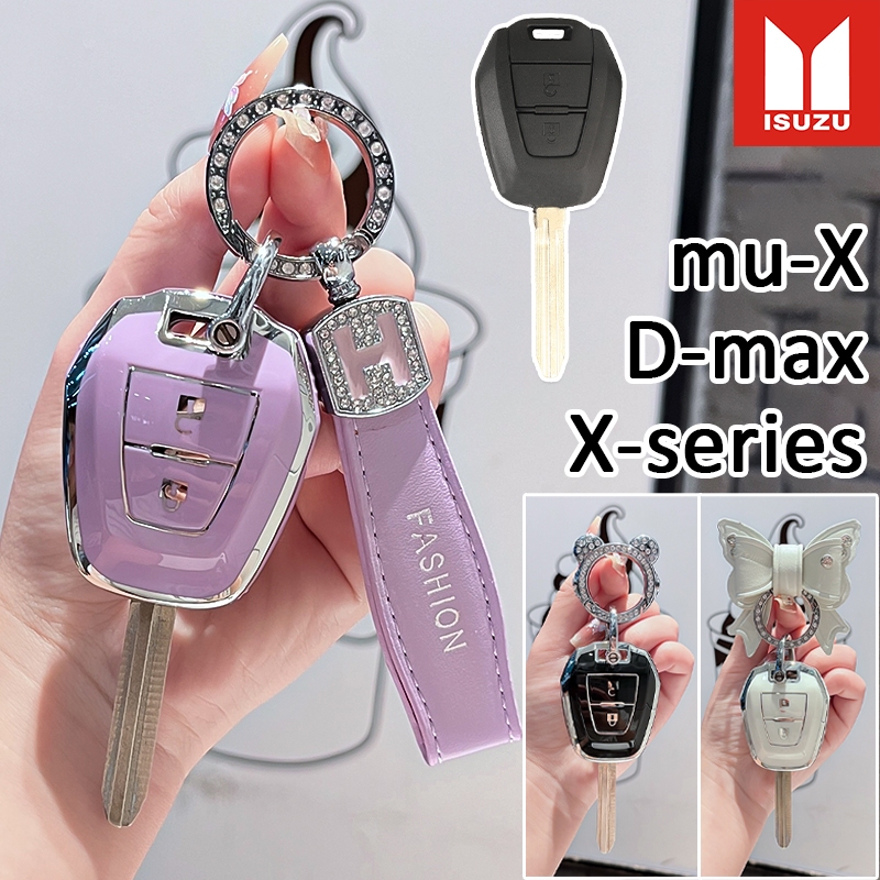 ISUZU D-max ปลอกกุญแจรถ ISUZU mu-X เคสกุญแจรีโมท X-series ปลอกกุญแจขอบเงิน พวงกุญแจโบว์