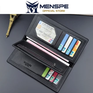 MENSPE กระเป๋าสตางค์ใบยาวสำหรับผู้ชาย หนัง PU นุ่ม บางเฉียบ กระเป๋าใส่เหรียญสำหรับเดินทาง ใส่บัตรประจำตัว และใส่บัตรเครดิต