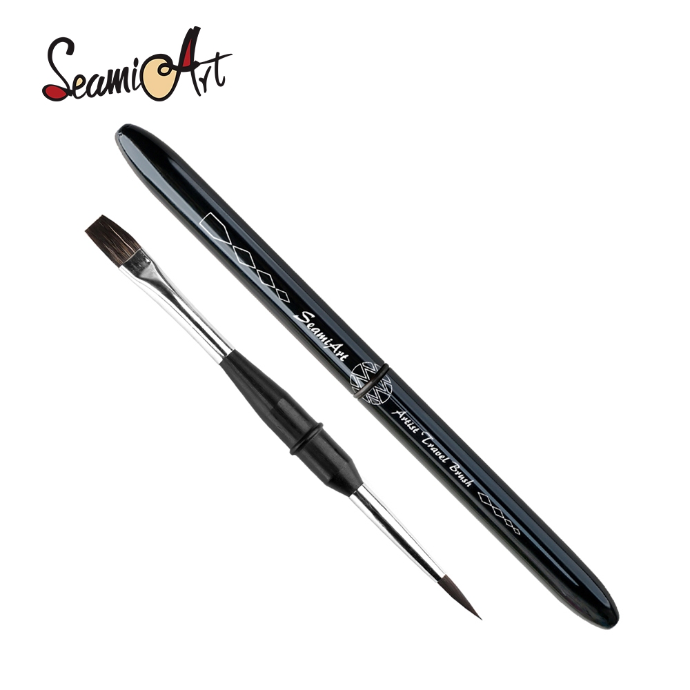 SeamiArt 1 ชิ้นศิลปิน Dual-Head แบนรอบแปรงแบบพกพาสีน้ํากระรอกขนสัตว์ภาพวาดแปรง
