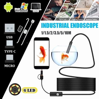 กล้องเอนโดสโคป 640P HD USBกล้องเอนโดสโคป 6 LED 1/1.5/2/3.5/5/10M สายตรวจสอบ borescope กันน้ำ เหมาะสำหรับ Android พร้อม OTG 3 in1 กล้องแอนโดสโคป กล้องงู ต่อคอม มือถือ กล้องส่องท่อ​ กันน้ํา USB Endoscope Camera