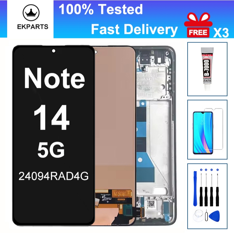 6.67 จอแสดงผล LCD สําหรับ Xiaomi Redmi หมายเหตุ 14 5G 24094RAD4G หน้าจอสัมผัส Digitizer Assembly กรอ