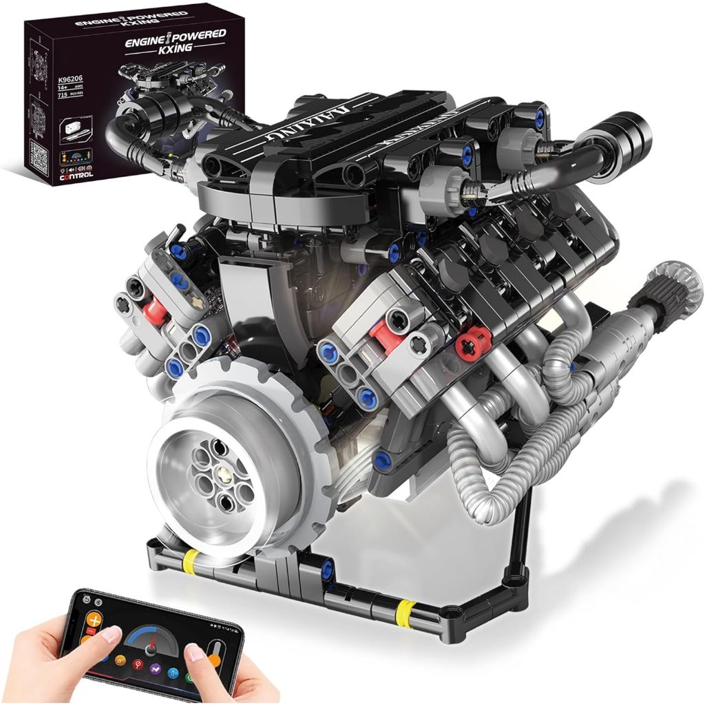 V8 Mini Engine Model Kit That Runs Building Set with Motor, APP Control technic & Light, Car Mechani