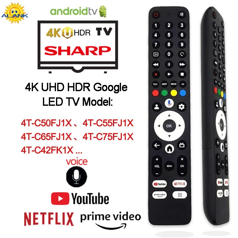 ALANK รีโมทสมาร์ททีวี Smart TV ยี่ห้อ Sharp ชาร์ป รหัส FJ สำหรับรุ่น 4T-C50FJ1X, 4T-C55FJ1X,4T-C65FJ