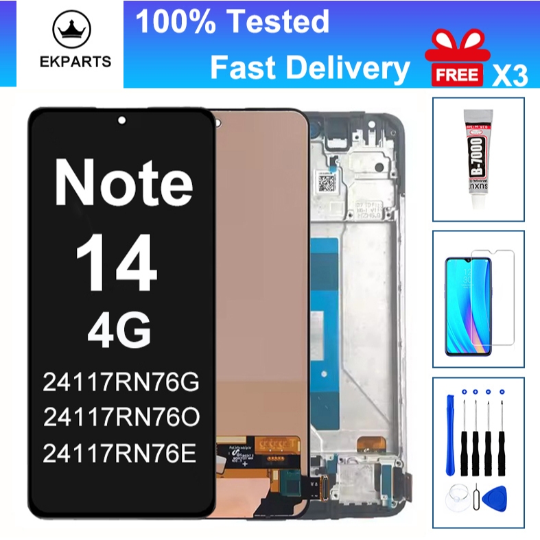 ทดสอบ 100% จอแสดงผล LCD สําหรับ Xiaomi Redmi หมายเหตุ 14 4G 24117RN76G หน้าจอสัมผัส Digitizer Assemb