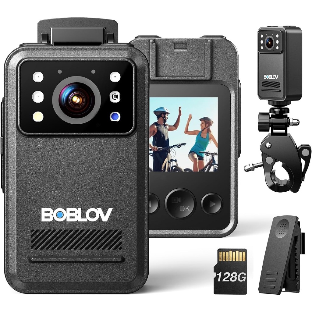 BOBLOV A28 กล้องขนาดเล็ก กล้องวิดีโอขนาดเล็ก พร้อม 2K อายุการใช้งานแบตเตอรี่ 9 ชั่วโมง พร้อมการมองเห็นได้ในเวลากลางคืน ที่ยึดจักรยาน