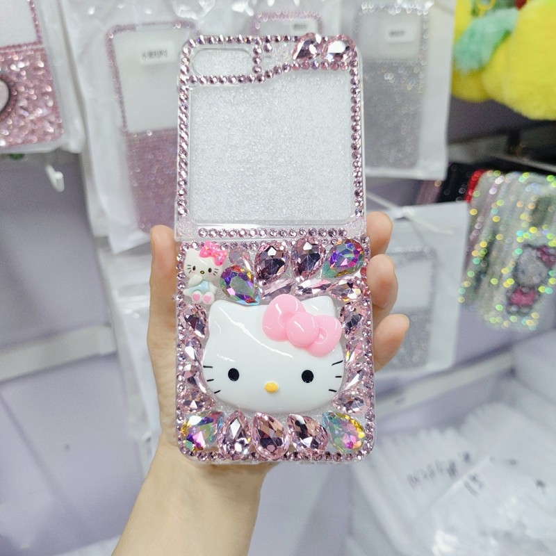 KT Full Diamond Case Samsung Z Flip34567 7FE เคสโทรศัพท์ขวดพับ OPPO FindN3Flip/N2Flip แฟชั่น Rhinest