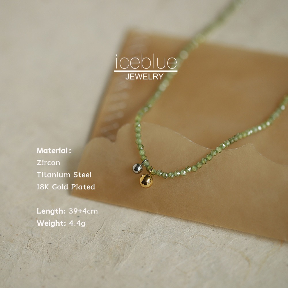 【iceblue】สร้อยคอหินสังเคราะห์ลูกปัดสีเขียวมะกอกทำมือ เรียบง่ายตัดกันสีทองและเงิน ชุบ 18K Gold ไร้สนิม ไทเทเนียมสตีล สำหรับผู้หญิง N180 - รูปที่ 4