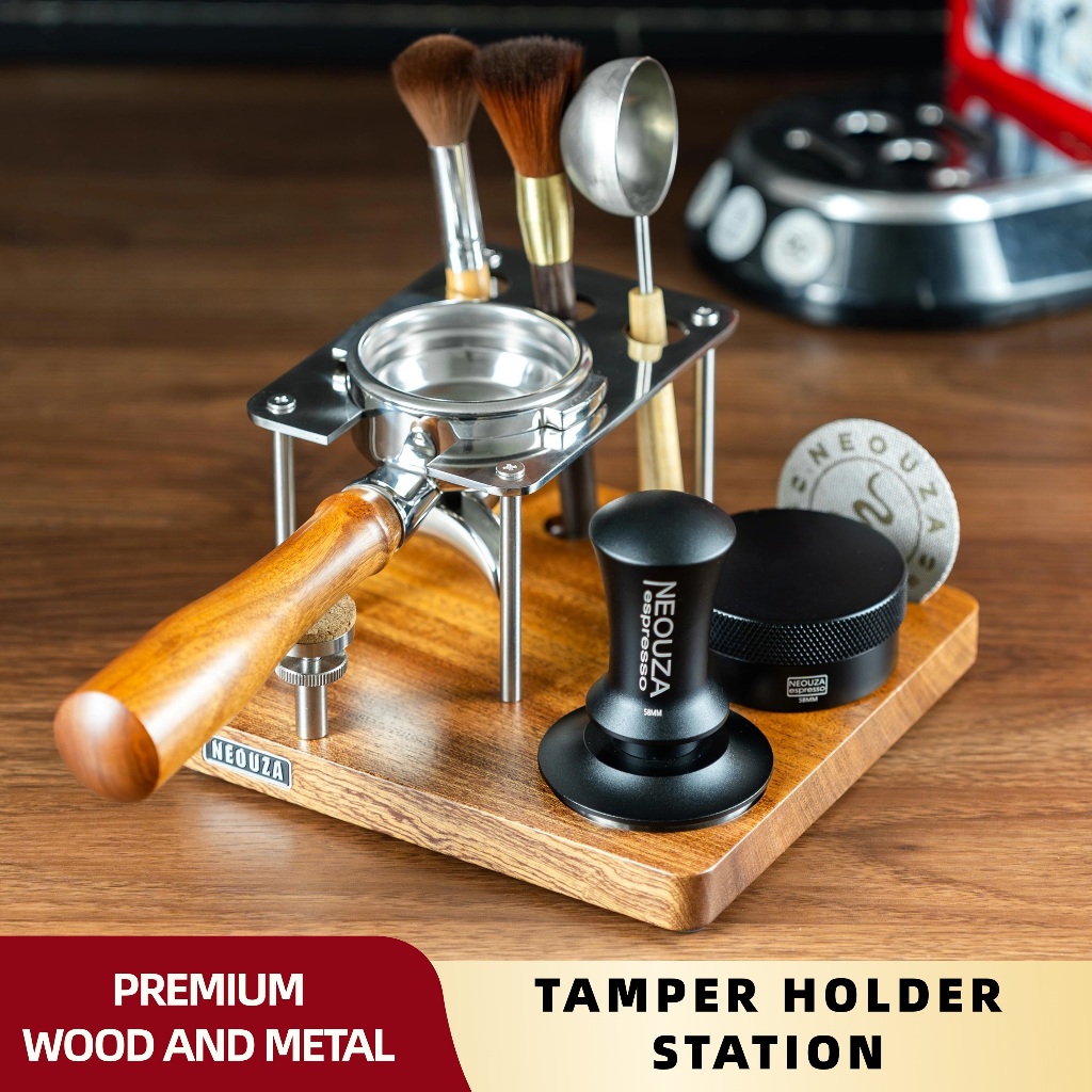 NEOUZA Espresso Tamper Mat & Organizer Station, ไม้ Tamping Stand พร้อม Portafilter ผู้ถือ Espresso 