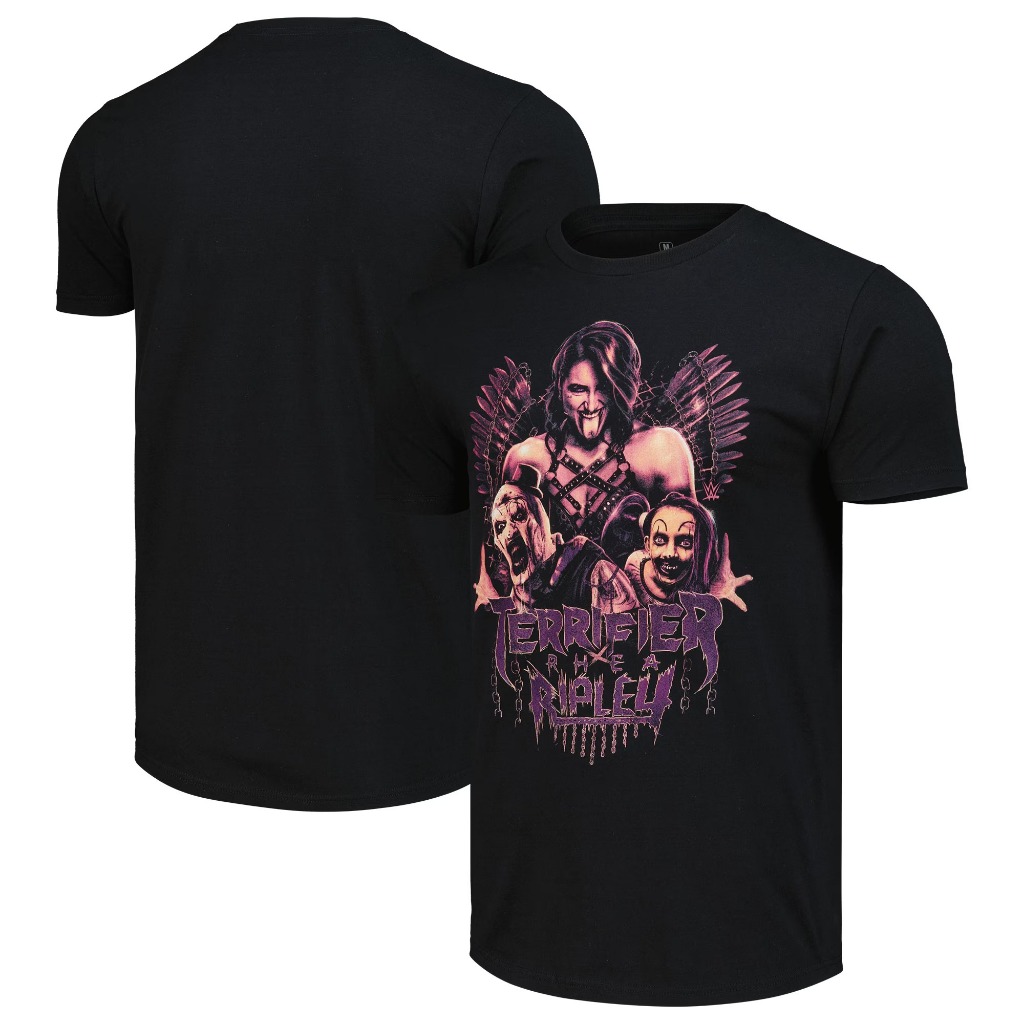 Wwe Mens Ripple Junction Black Rhea Ripley x Terrifier Stack เสื้อยืด