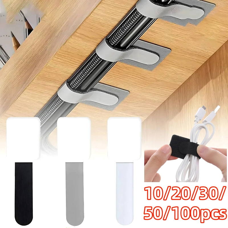 10/20/30/50/100pcs Reusable Cable Ties Fastening Wire Organizer สายไฟเชือกผู ้ ถือกาวในตัวปรับสายไฟสายรัดโต ๊ ะการจัดการ