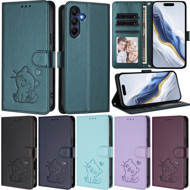 Deluxe สําหรับ Samsung Galaxy A17 A07 A56 A36 A26 A16 A06 M56 M36 M35 M16 M06 5G แมวกระเป๋าสตางค์หนัง PU ช่องใส่การ์ดผิวป้องกันพลิกฝาครอบกรณี