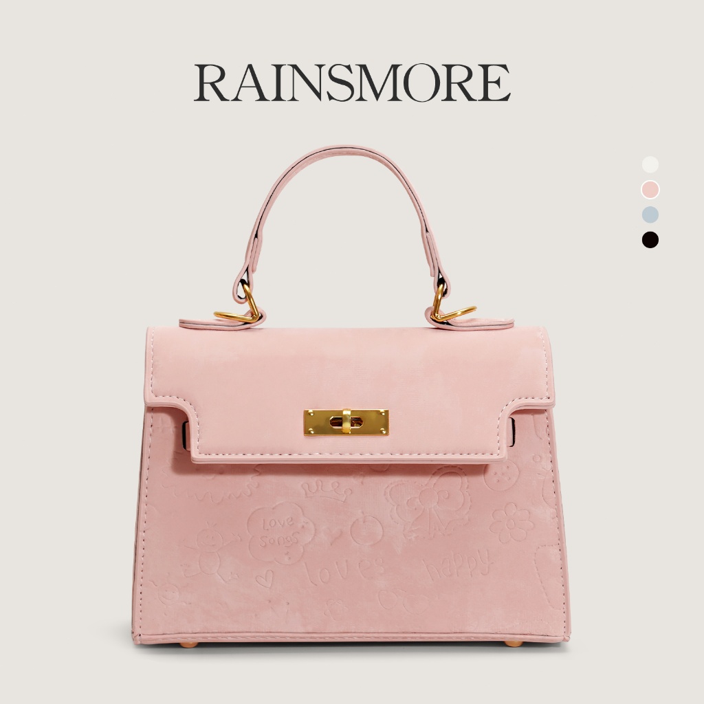 RAINSMORE-กระเป๋าถือสตรีดีไซน์ใหม่ ดีเทลด้านบนนูนสีทองประณีต เหมาะสำหรับออกเดท