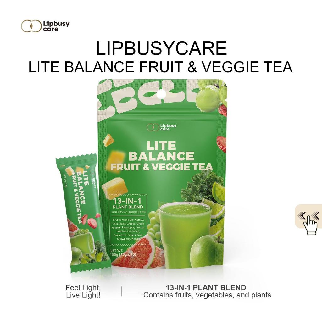 ​​LIPBUSYCARE LITE BALANCE 13-in-1 Fruit & Veggie Tea Powder with Kale & Chia Seeds High Fiber Only 37kcal Sugar Free ละลายทันที 10 Sticks​/10 ก