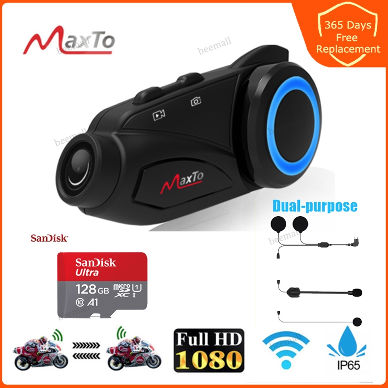Maxto M3 1000m กล้องมอเตอร์ไซค์ 360° การถ่ายภาพวิดีโอ HD เลนส์มุมกว้าง 1080P Group 6 Riders Intercom บลูทูธกันน้ําพร้อม FM