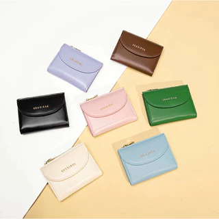 Seagloca ใหม่ กระเป๋าสตางค์ใบสั้น สีพื้น พับได้ แฟชั่นเกาหลี เรียบง่าย มัลติฟังก์ชั่น สําหรับผู้หญิง No 1643