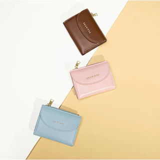 Seagloca ใหม่ กระเป๋าสตางค์ใบสั้น สีพื้น พับได้ แฟชั่นเกาหลี เรียบง่าย มัลติฟังก์ชั่น สําหรับผู้หญิง No 1643