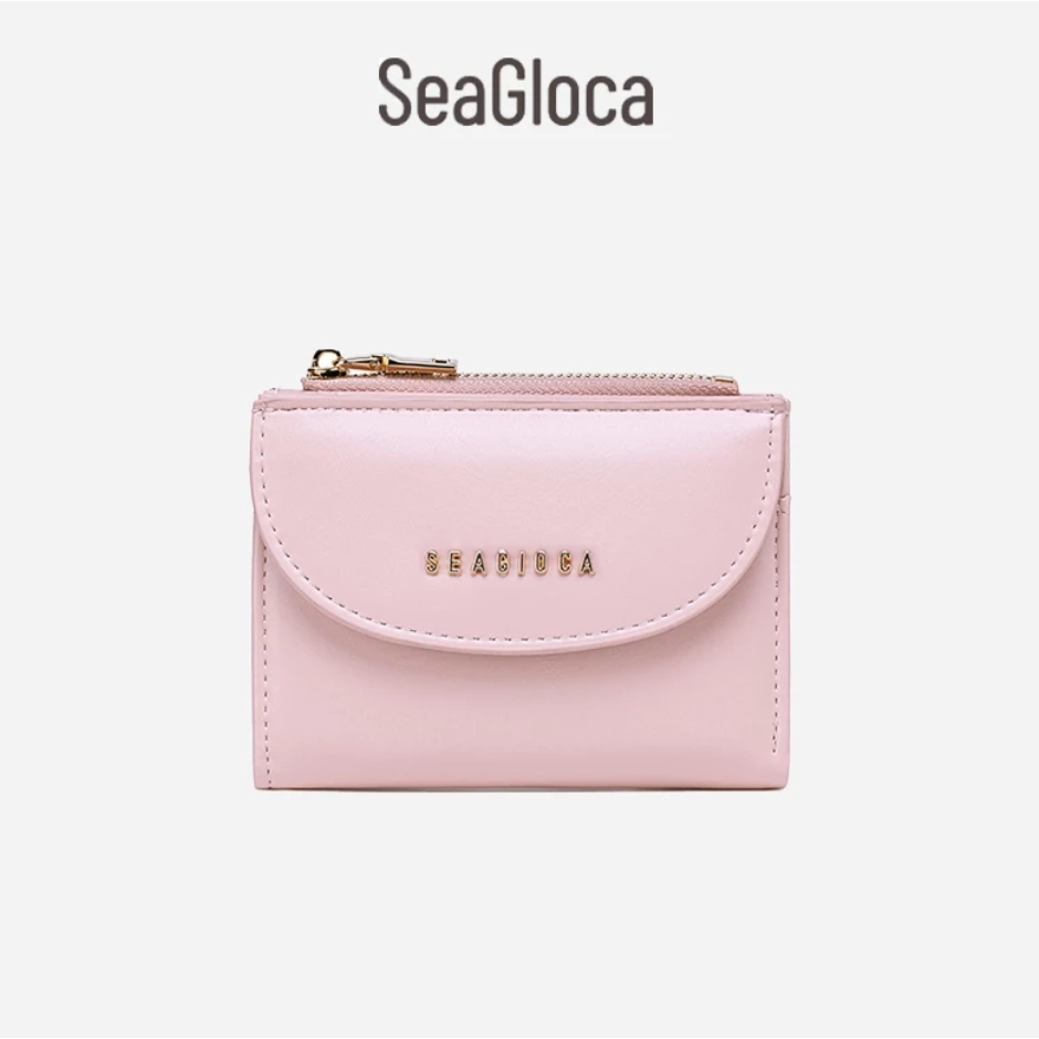 Seagloca ใหม่ กระเป๋าสตางค์ใบสั้น สีพื้น พับได้ แฟชั่นเกาหลี เรียบง่าย มัลติฟังก์ชั่น สําหรับผู้หญิง No 1643