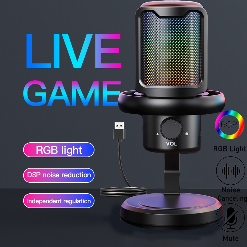 RGB MIC ไมโครโฟนสําหรับเล่นเกมคอนเดนเซอร์ไมโครโฟน USB พร้อม RGB Lightning สําหรับ Podcast Recording 