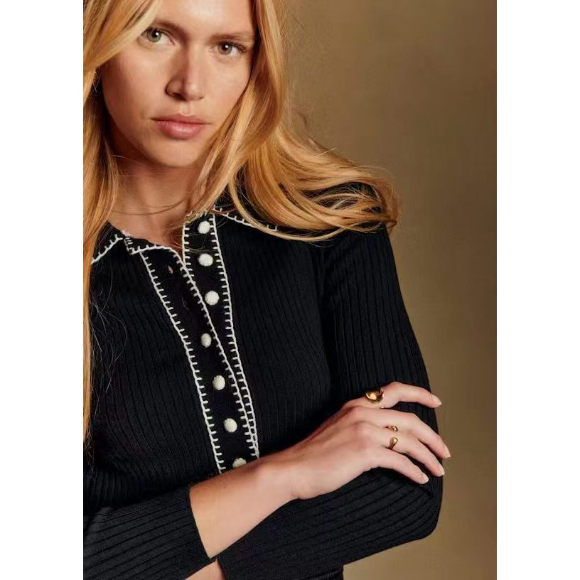 เสื้อไหมพรมแบบคอโปโลกึ่ม-retroฝรั่งเศสจากSezane