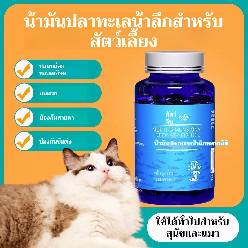 🐾ปลาไขมันจากทะเลลึก สำหรับแมว/สุนัข | พร้อมส่งทันที 100 เม็ด | ป้องกันหักขน + ทำขนนุ่มสีสด 🐾 จุดประเทศไทย จัดส่งที่รวดเร็ว