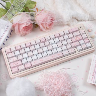 URE Melody Keycaps สีชมพูน่ารัก PBT + PC Cherry / MOA ปุ่มกด…