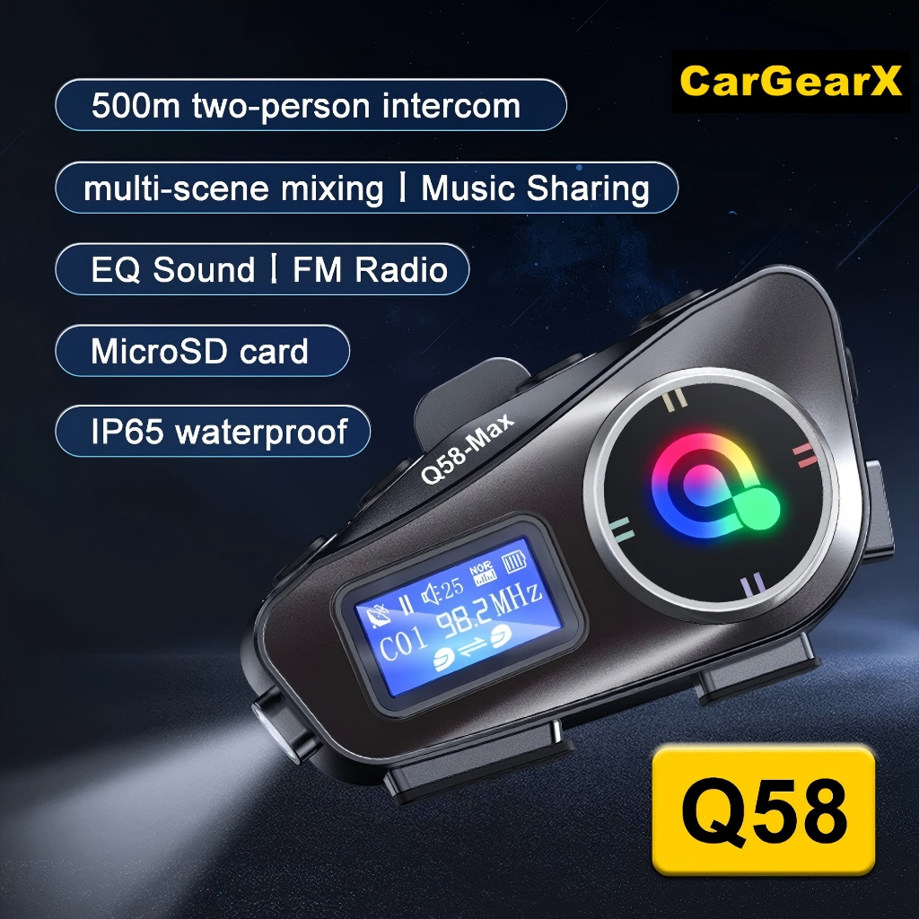 Q58 MAX Music Sharing หูฟังบลูทูธ 5.3 สําหรับอินเตอร์คอมรถจักรยานยนต์ Two-Person, 800m กันน้ํา, IPX6