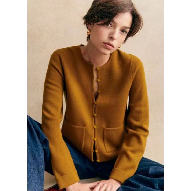 เสื้อแจ็คเก็ตจากผ้าวูลเมอริโนะ สีน้ำตาลอ่อนสไตล์เรโทรฝรั่งเศส แบรนด์ Sezane