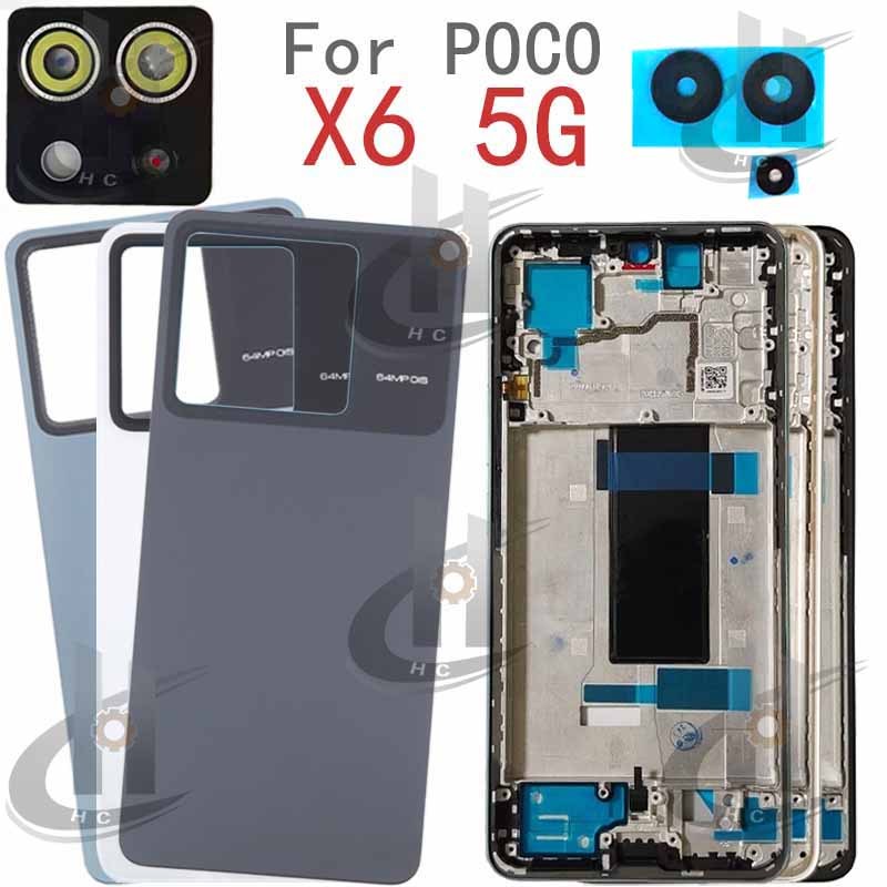 สําหรับ Xiaomi POCO X6 5G 23122PCD1G 23122PCD1I แบตเตอรี่ปกหลังกรอบกลาง + ปุ่ม + LCD กรอบด้านหน้า + เลนส์กล้อง