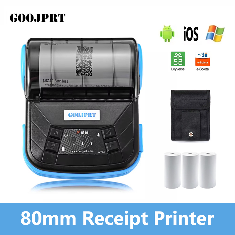 GOOJPRT MTP-3 เครื่องพิมพ์ใบเสร็จความร้อน เครื่องพิมพ์บิลตั๋ว 80 มม. แบบพกพา เครื่องพิมพ์บลูทูธไร้สาย