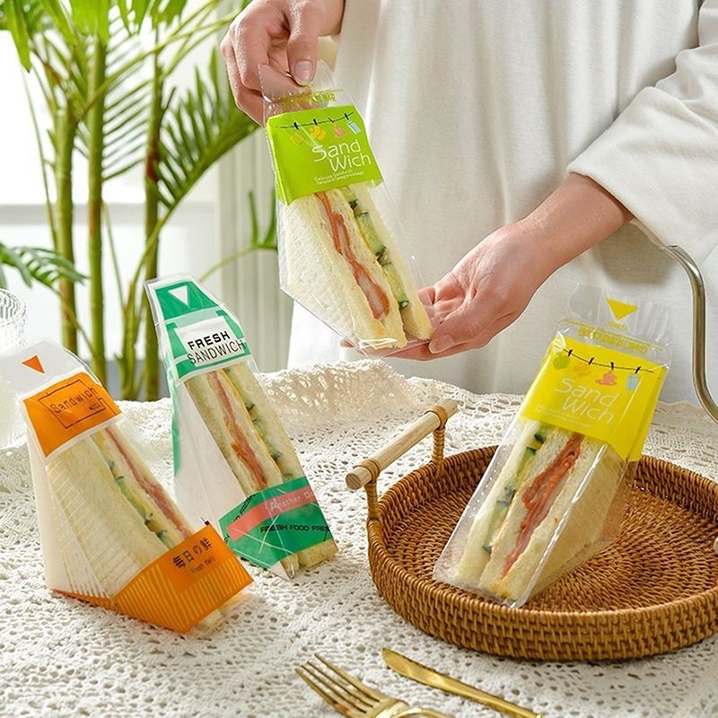 บีบีเอช 100แพ็คของขนมปังแสงบรรจุภัณฑ์แซนวิชห่อพิเศษทิ้งง่ายต่อการฉีกขาดโปร่งใสสามเหลี่ยมเค้กเบเกอรี่ถุงบรรจุภัณฑ์ขนมปังวารี