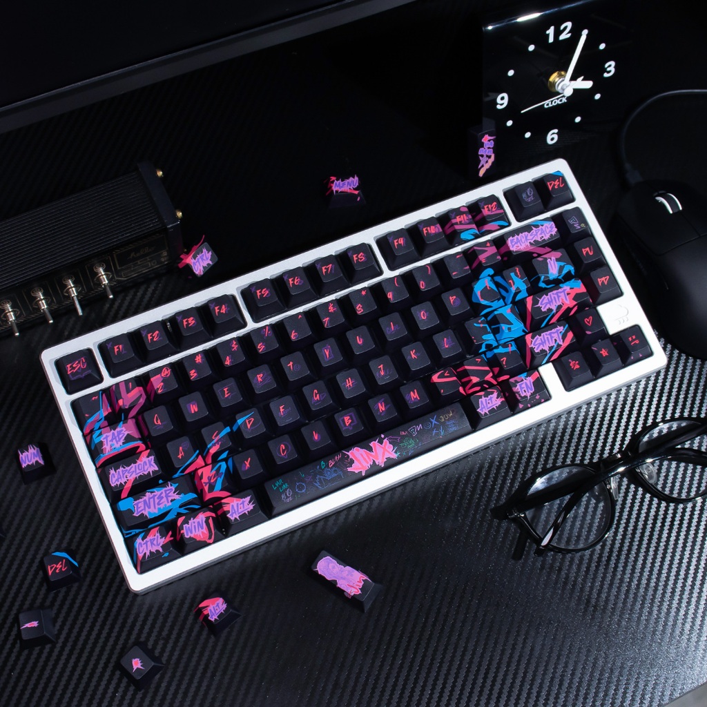 Jinx Keycaps Black Cyberpunk PBT Cherry protail Keycap set fot Mechanical Keyboard