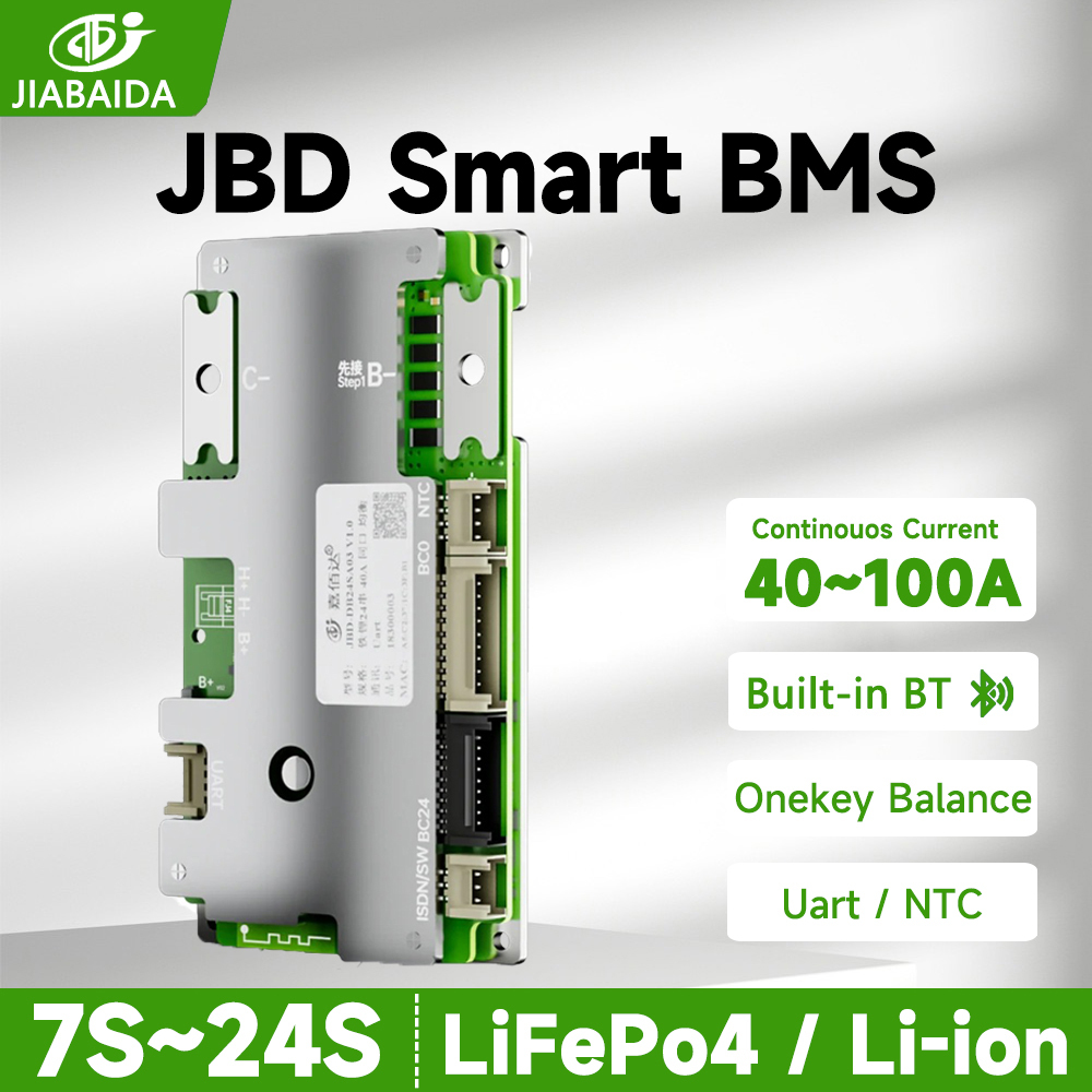 JIABAIDA สมาร์ท BMS BT Balance 7S-24S 8S 24V 16S 48V 20S 21S 24S 40-100A LiFePo4 Li-ion JBD BMS UART