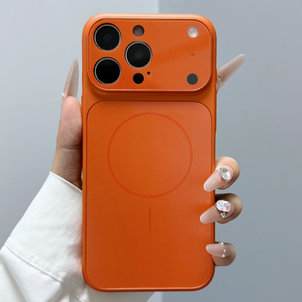ใหม่สีส้มบางเฉียบหน้าต่างขนาดใหญ่เคสโทรศัพท์แม่เหล็กสําหรับiPhone 17 16 15 14 13 Pro max 17 Airปลอกกันกระแทกความงามพร้อมฝาครอบป้องกันกล้อง