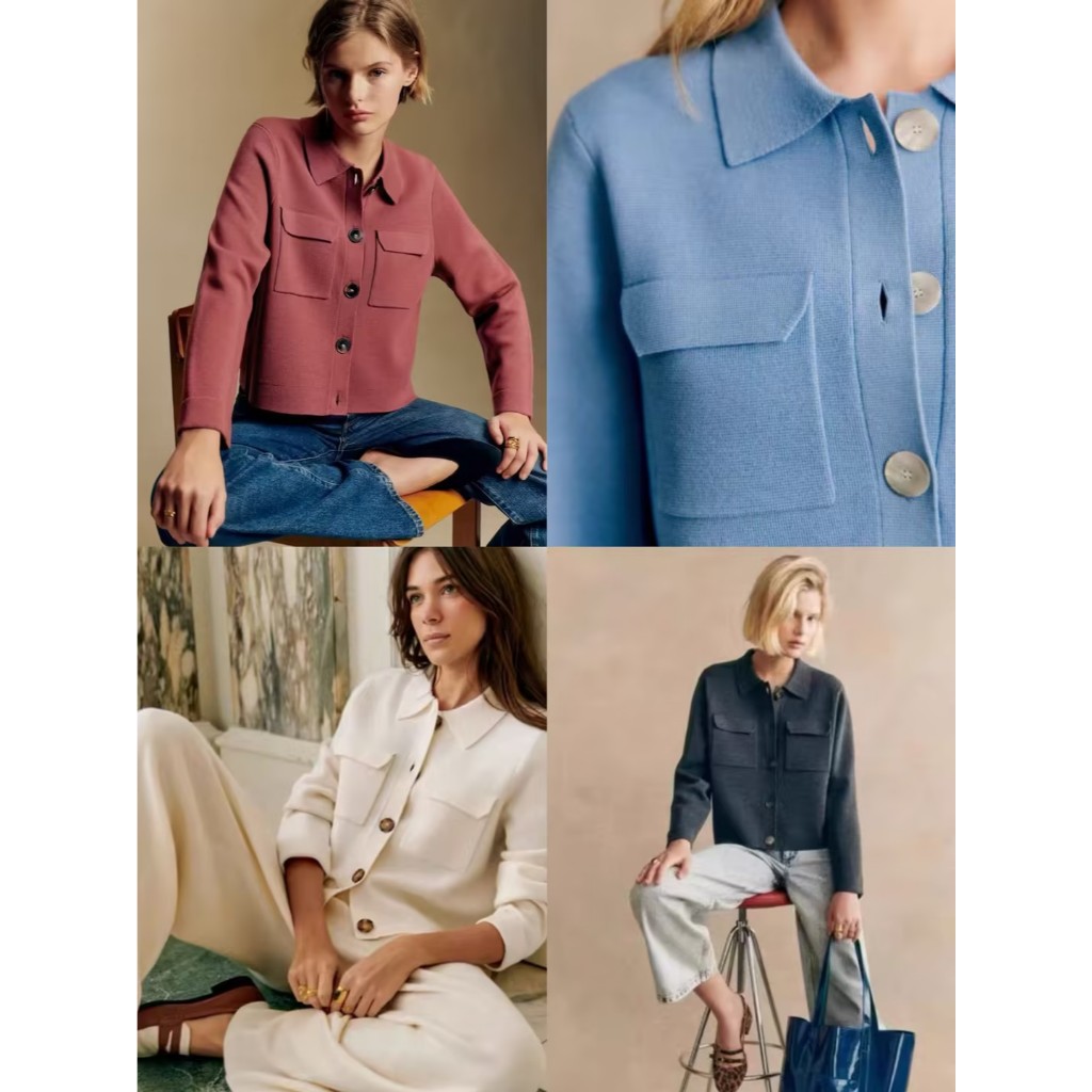 [auth] Merino Wool Lapel Braided Jacket French Retro sezane Original Factory Raw Fabric