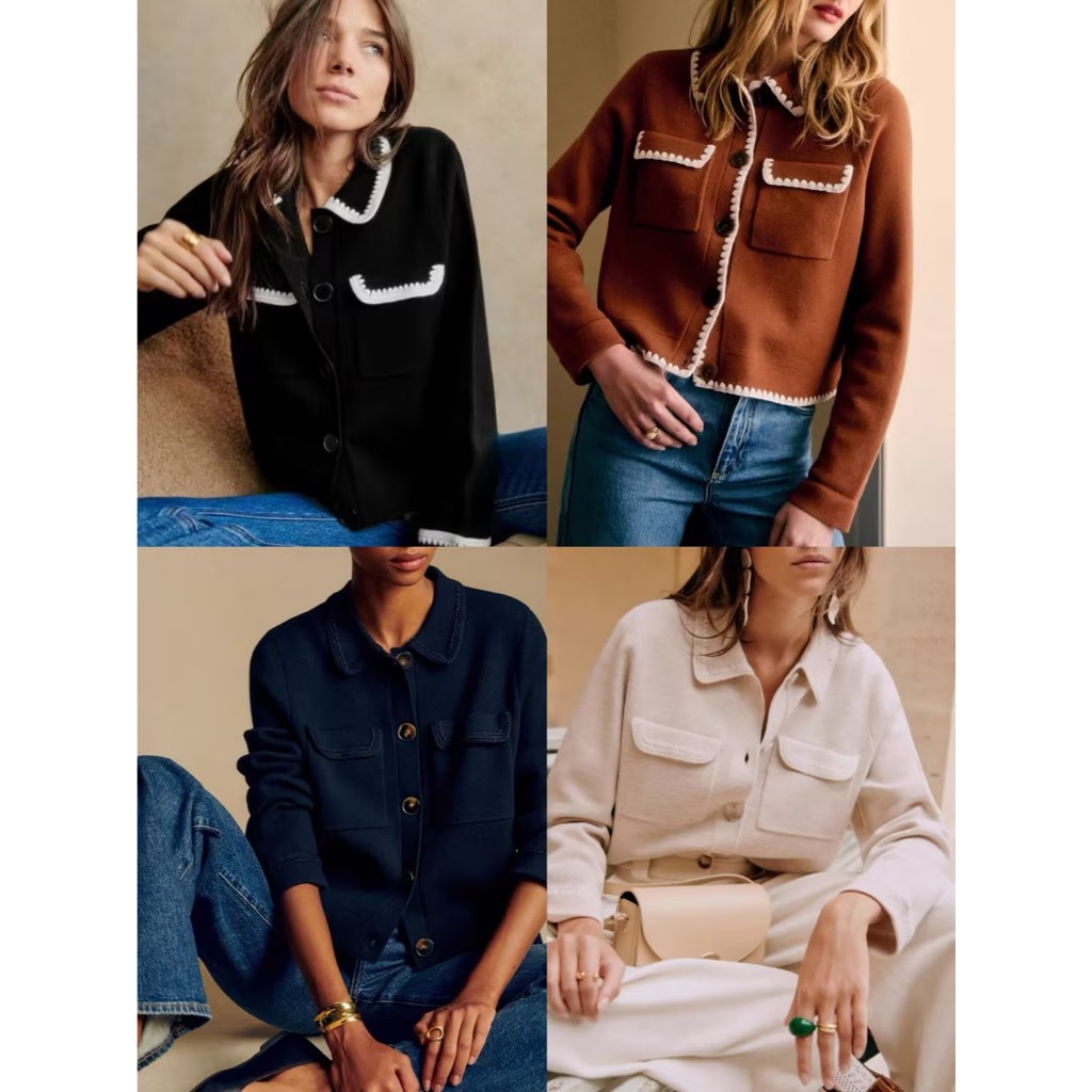 แจ็คเก็ตฝรั่งเศสย้อนยุค ทำจากผ้าย้อม wool merino ลาย crochet lace lapel สไตล์sezane