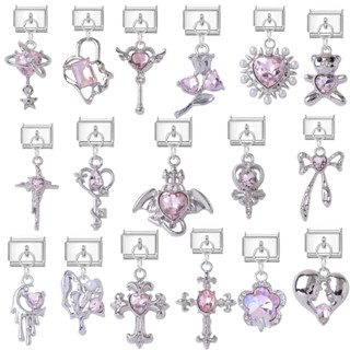 สร้อยข้อมือสไตล์อิตาเลียน พร้อมจี้คริสตัลสีม่วงและชมพู ขนาด …