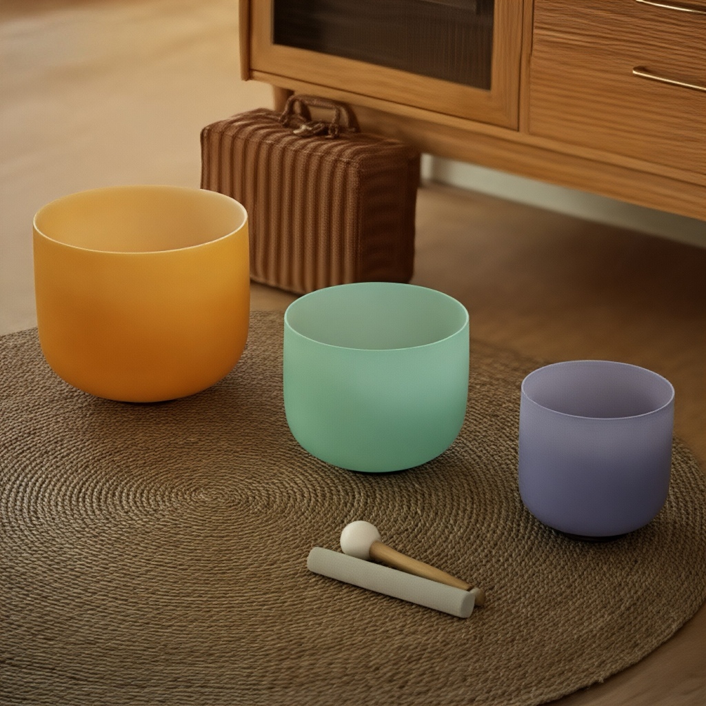 Hye-eun 3 ชิ้น 8-12 นิ้วคริสตัลชุดชามร้องเพลง, 432hz/440hz ชามเสียงชุดสมาธิสําหรับโยคะ Healing