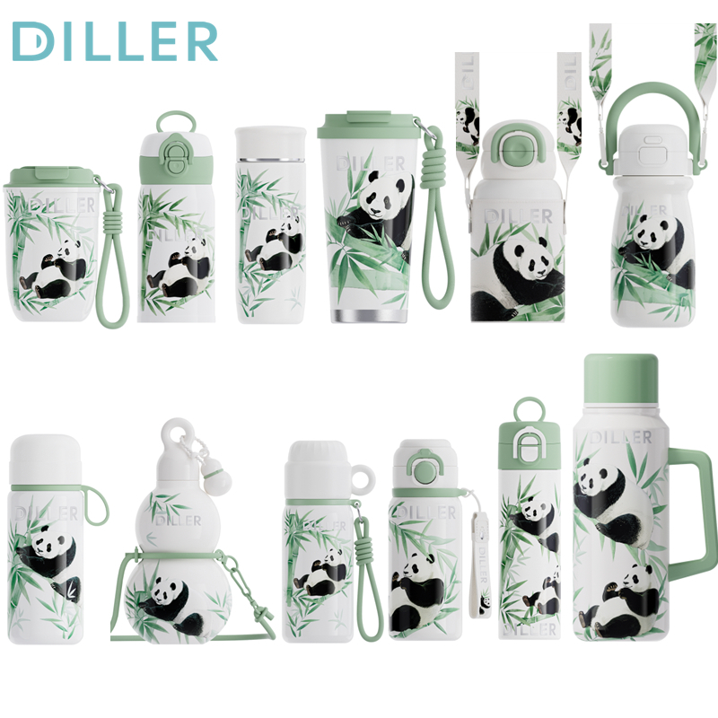 Diller Panda Thermos กระติกน้ําสูญญากาศเก็บความเย็นและร้อนขวดน้ําดื่มสแตนเลส Y07